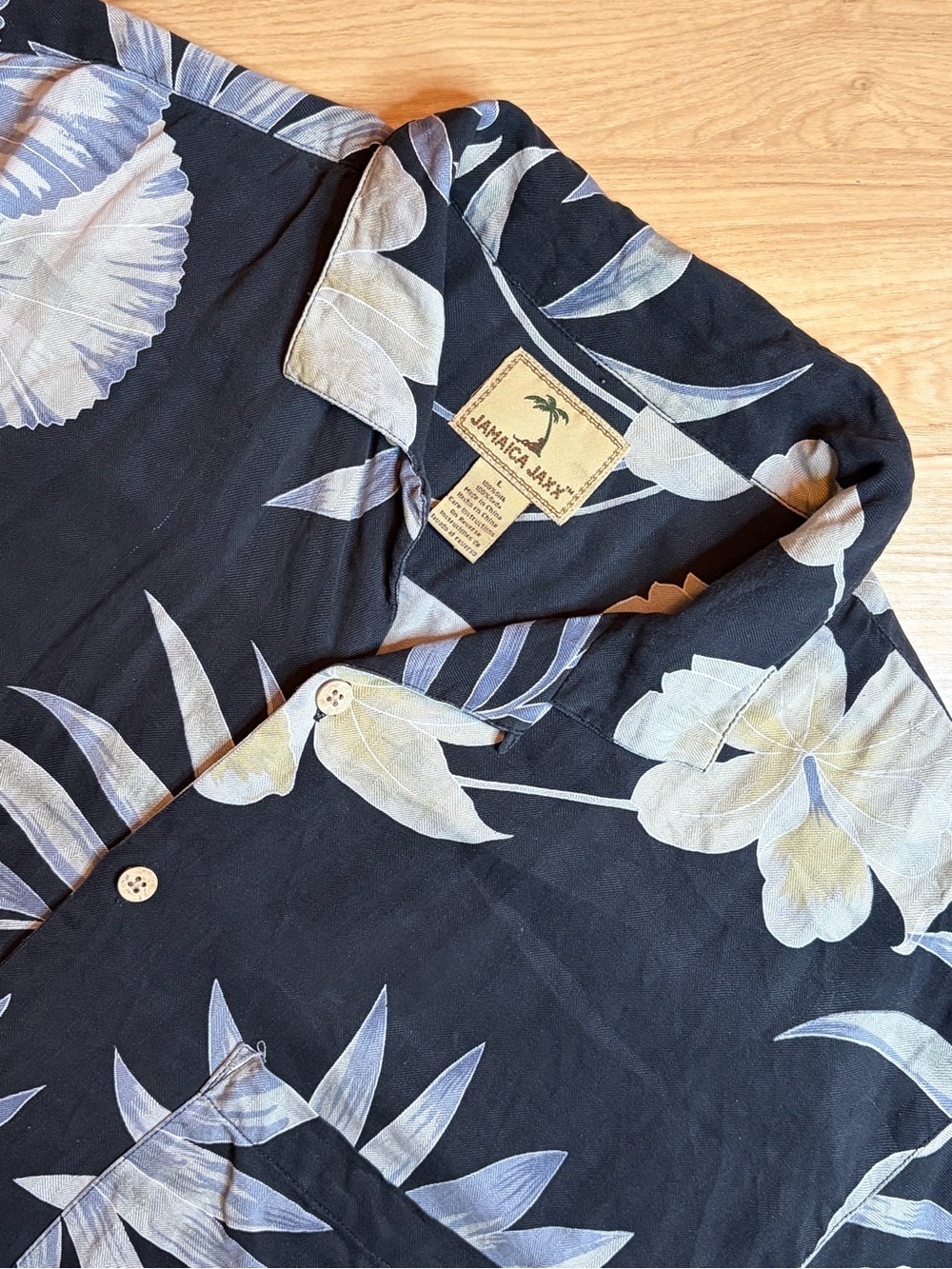 Jamaica Jaxx Black & White Floral Silk Shirt Large